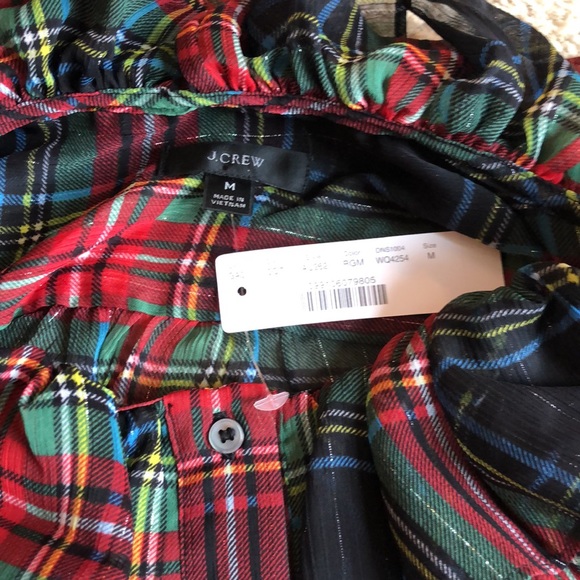 J Crew sleeveless ruffle collar black red green tartan top sleeveless shirt - Picture 5 of 7